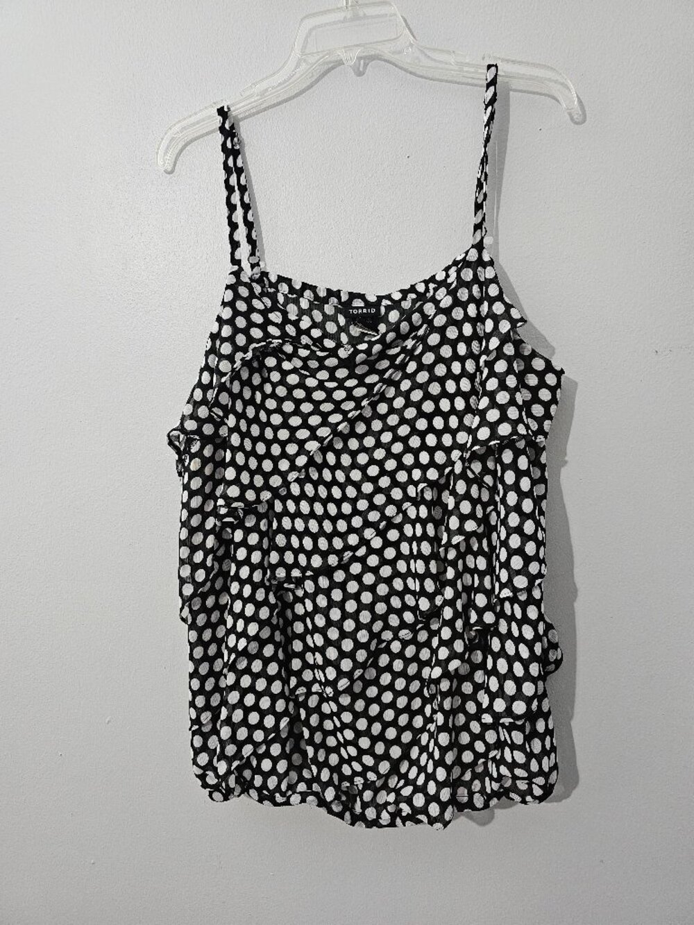 Torrid 2X Black & White Polka Dot Cami – Layered Ruffle Front